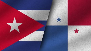 Panama ve Küba Gerçekçi İki Bayrak Birlikte, 3D Görüntü