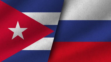 Rusya ve Küba Gerçekçi İki Bayrak Birlikte, 3D Görüntü