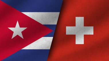 İsviçre ve Küba Gerçekçi İki Bayrak Birlikte, 3D Görüntü