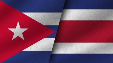 Kosta Rika ve Küba Gerçekçi İki Bayrak Birarada, 3D Görüntü