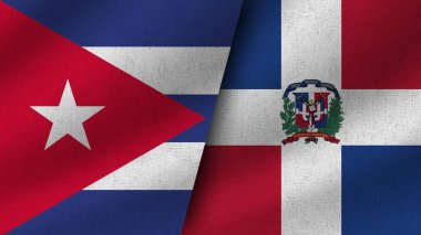 Dominik Cumhuriyeti ve Küba Gerçekçi İki Bayrak Birlikte, 3D Görüntü