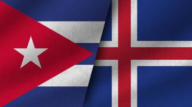 İzlanda ve Küba Gerçekçi İki Bayrak Birarada, 3D Görüntü