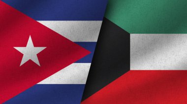 Kuveyt ve Küba Gerçekçi İki Bayrak Birlikte, 3D Resim