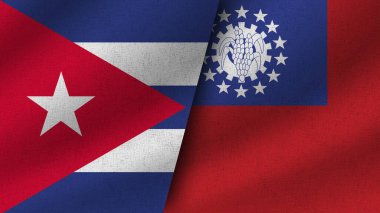Myanmar Burma ve Küba Gerçekçi İki Bayrak Birarada, 3D Görüntü