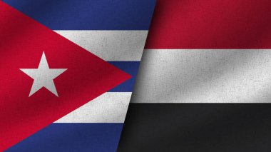 Yemen ve Küba Gerçekçi İki Bayrak Birlikte, 3D Görüntü