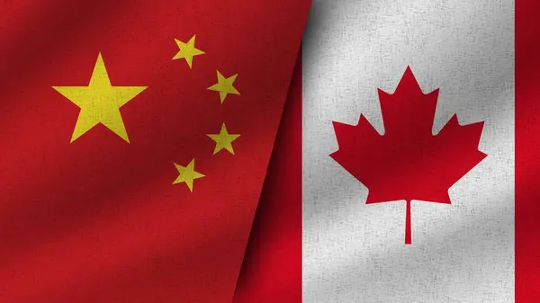 Canadá China Realistas Duas Bandeiras Juntas Ilustração — Fotografia de Stock