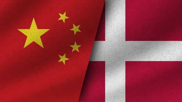 Dinamarca China Dos Banderas Realistas Juntas Ilustración —  Fotos de Stock