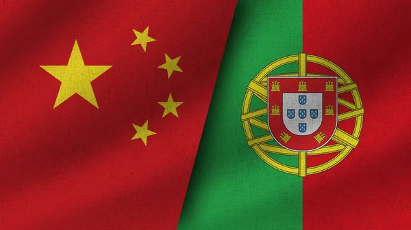 Portugal China Realistas Duas Bandeiras Juntos Ilustração — Fotografia de Stock