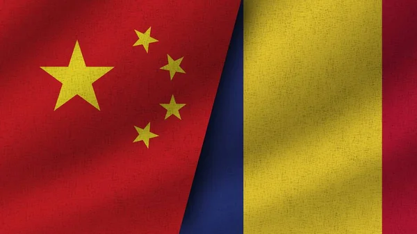 Romania China Realistic Two Flags Together Illustration — Stock Photo, Image