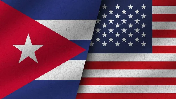 Usa Und Kuba Realistische Zwei Flaggen Zusammen Illustration — Stockfoto