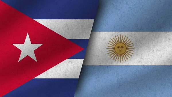 Argentina Och Kuba Realistiska Två Flaggor Tillsammans Illustration — Stockfoto