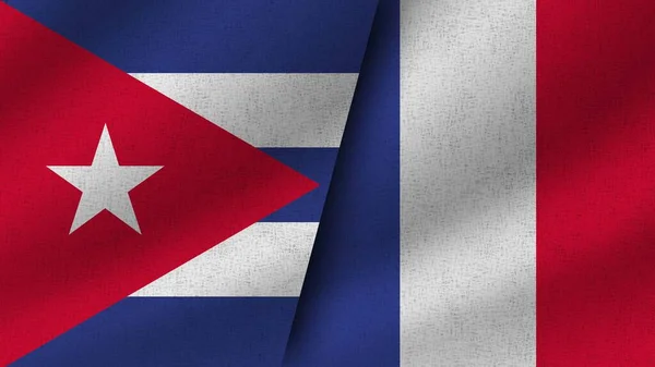 Francja Kuba Realistyczne Dwie Flagi Razem Ilustracja — Zdjęcie stockowe