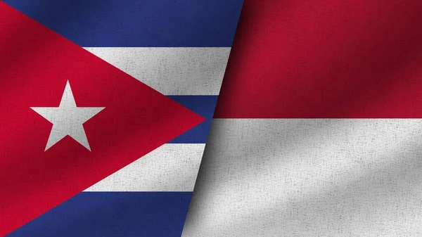 Indonesia Cuba Realistas Dos Banderas Juntos Ilustración — Foto de Stock