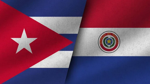 Paraguay Und Kuba Realistische Zwei Flaggen Zusammen Illustration — Stockfoto