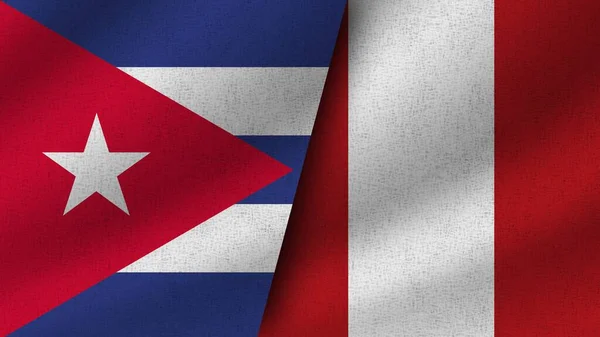 Peru Kuba Realistické Dvě Vlajky Dohromady Ilustrace — Stock fotografie