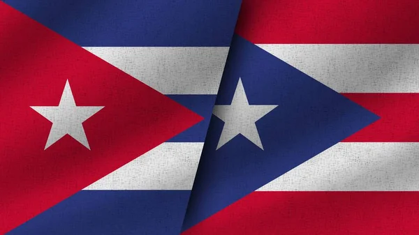 Puerto Rico Cuba Realistas Dos Banderas Juntos Ilustración — Foto de Stock
