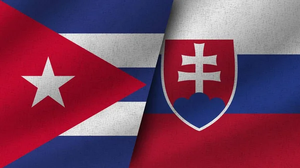 Slovakien Och Kuba Realistiska Två Flaggor Tillsammans Illustration — Stockfoto