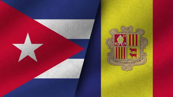 Andorra Cuba Realistic Two Flags Together Illustration — Stock Photo, Image