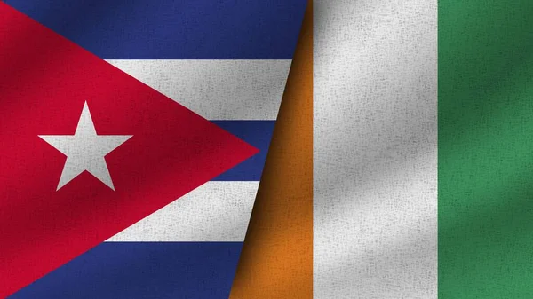Cote Lvoire Куба Реалістичні Два Прапори Разом Ілюстрація — стокове фото
