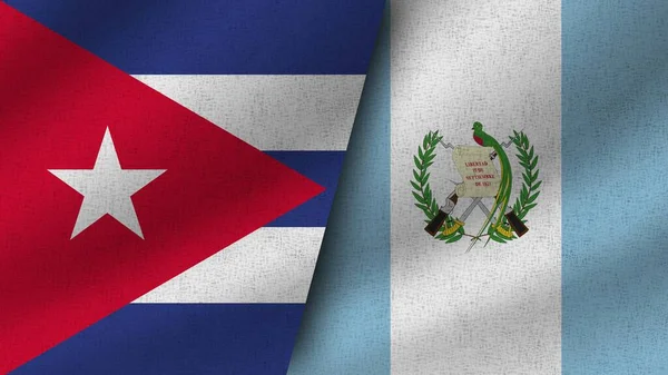 Guatemala Cuba Realistic Two Flags Together Illustration — Stock Photo, Image