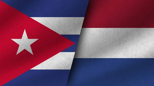 Niederlande Und Kuba Realistische Zwei Flaggen Zusammen Illustration — Stockfoto