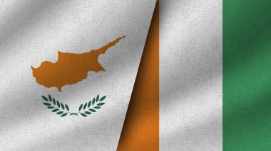 Cote d Ivoire ve Kıbrıs Rum Kesimi Gerçekçi İki Bayrak Birlikte, 3D İllüstrasyon