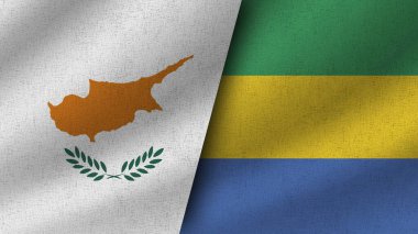 Gabon ve Kıbrıs Rum Kesimi Gerçekçi İki Bayrak Birlikte, 3D Görüntü