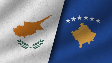 Kosova ve Kıbrıs Rum Kesimi Gerçekçi İki Bayrak Birleştirdi, 3D İllüstrasyon