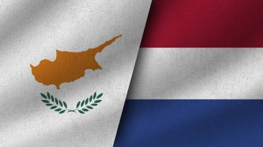 Hollanda ve Kıbrıs Rum Kesimi Gerçekçi İki Bayrak Birlikte, 3D Görüntü
