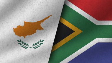 Güney Afrika ve Kıbrıs Rum Kesimi Gerçekçi İki Bayrak Birlikte, 3D Görüntü
