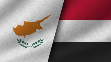 Yemen ve Kıbrıs Rum Kesimi Gerçekçi İki Bayrak Birlikte, 3D Görüntü