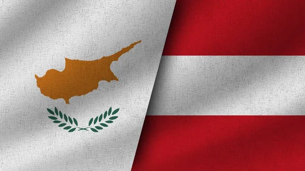 Austria Chipre Dos Banderas Realistas Juntas Ilustración —  Fotos de Stock