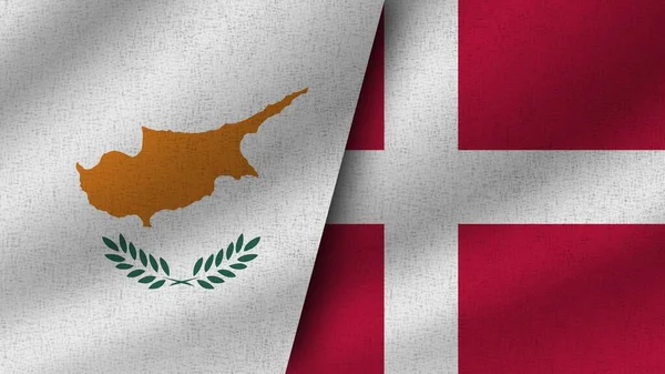 Danmark Och Cypern Realistiska Två Flaggor Tillsammans Illustration — Stockfoto