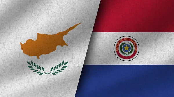 Paraguay Kypr Realistické Dvě Vlajky Dohromady Ilustrace — Stock fotografie
