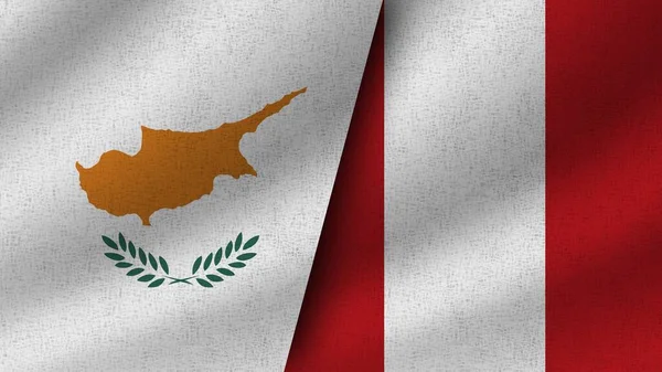 Peru Och Cypern Realistiska Två Flaggor Tillsammans Illustration — Stockfoto