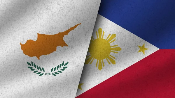 Filipina Dan Siprus Realistik Dua Bendera Bersama Ilustrasi — Stok Foto