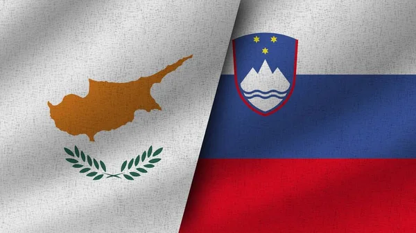Slovenien Och Cypern Realistiska Två Flaggor Tillsammans Illustration — Stockfoto