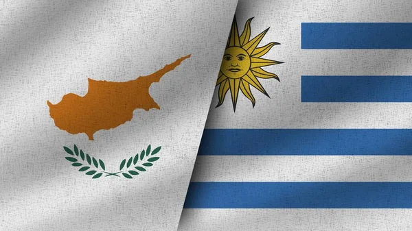 Urugwaj Cypr Realistyczne Dwie Flagi Razem Ilustracja — Zdjęcie stockowe