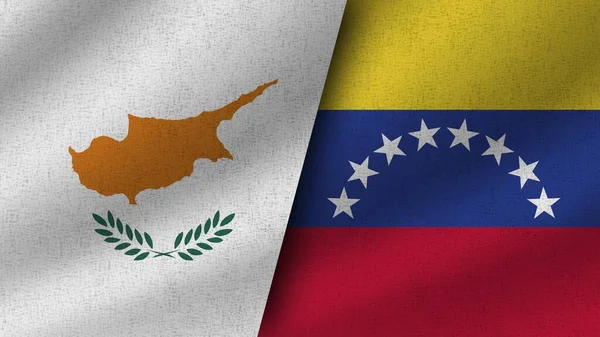 Venezuela ve Kıbrıs Rum Kesimi Gerçekçi İki Bayrak Birlikte, 3D Görüntü