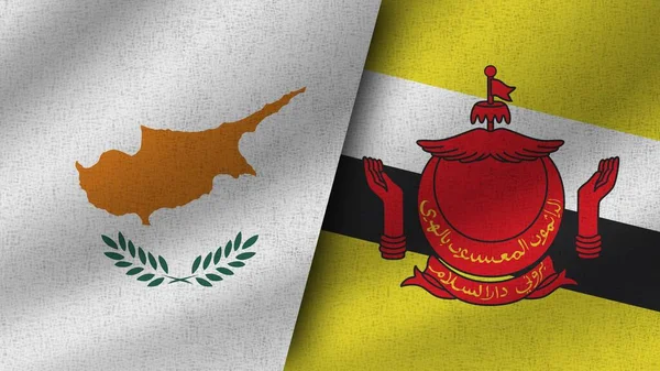 Brunei ve Kıbrıs Rum Kesimi Gerçekçi İki Bayrak Birlikte, 3D Görüntü