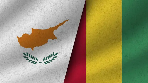 Gwinea Cypr Realistyczne Dwie Flagi Razem Ilustracja — Zdjęcie stockowe
