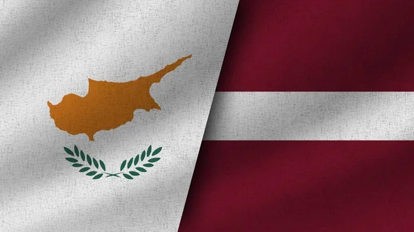 Letonia Chipre Dos Banderas Realistas Juntas Ilustración —  Fotos de Stock