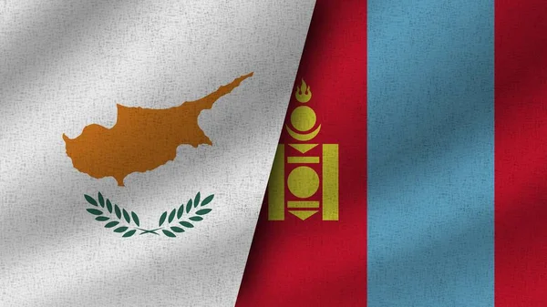 Mongoliet Och Cypern Realistiska Två Flaggor Tillsammans Illustration — Stockfoto