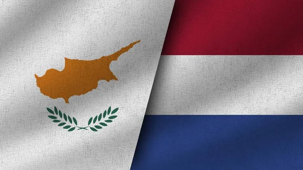 Nederländerna Och Cypern Realistiska Två Flaggor Tillsammans Illustration — Stockfoto