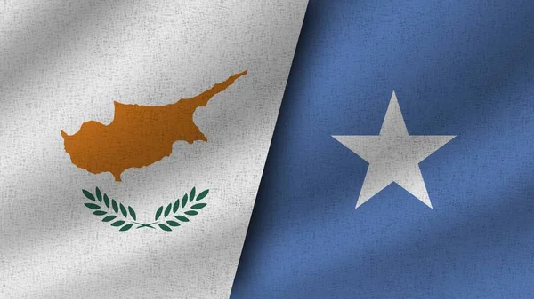 Somálsko Kypr Realistické Dvě Vlajky Dohromady Ilustrace — Stock fotografie