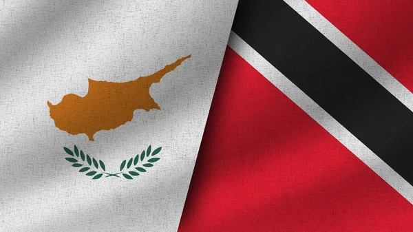 Trinidad Tobago Cypr Realistyczne Dwie Flagi Razem Ilustracja — Zdjęcie stockowe