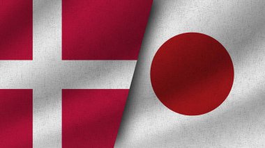 Japonya ve Danimarka Gerçekçi İki Bayrak Birlikte, 3D Görüntü