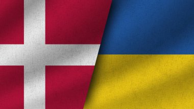 Ukrayna ve Danimarka Gerçekçi İki Bayrak Birlikte, 3D Görüntü