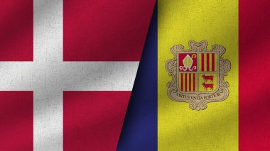 Andorra ve Danimarka Gerçekçi İki Bayrak Birlikte, 3D Görüntü