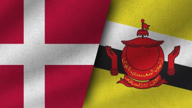 Brunei ve Danimarka Gerçekçi İki Bayrak Birlikte, 3D Görüntü